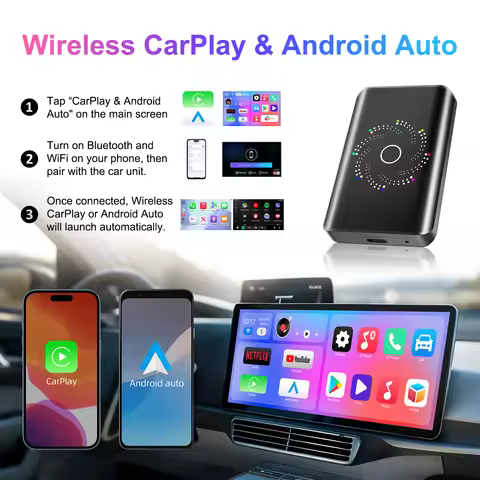 3in1 CarPlay Ai Box Android 14 Ai Box, Wireless CarPlay Android Auto Ai Box Quad Core with Play Stor