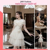V575, RC627 Lady's short flared tafta cream dress with silk chiffon [TH HA LE] feminine off-the-shou