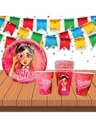 Kit de Fiesta 25 Invitados de Personaje Mis Pastelitos Desechables  50pz Artículos Decoración Cartón Platos Vasos