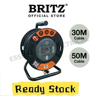 BRITZ Cable Reel Heavy Duty Extention 4 Way 30M / 50M Portable Cable Extension Cassette Reel