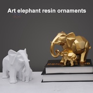 ZF Mother &amp; Child Elephant Fengshui Resin Sculptures Modern Geometric Art Ornaments Resin Figure Gifts for Kids Home Decor @SG