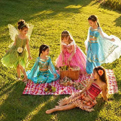 Sequin Princess Costume Elsa Anna Snow White Aurora Moana Rapunzel Belle Ariel Mermaid Dress for Gir