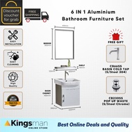[Kingsman] 6IN1 Complete Set Full Aluminium Anti Rust Water Proof Cabana Bathroom Basin Cabinet Mirror Set Package