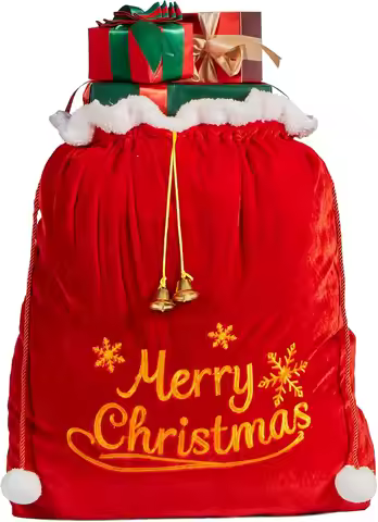 JOYFY Christmas Large Gift Bags 31" x 27" with Cord Drawstring Red Santa Sack for Indoor Xmas Give S