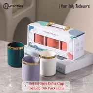 HCSTORE UNIT AND SET 3PCS OCHA CUP MUG COFFEE TEA HEAT RESISTANT OVEN SAFE KITCHENWARE Gold Glass