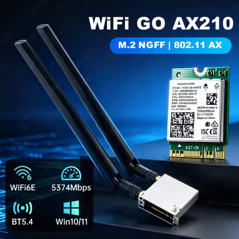 WiFi GO NGFF M.2 to PCIe Adapter for ASUS, AX210 WiFi 6E 5374Mbps Bluetooth 5.3 802.11ax 6dBi Antenn