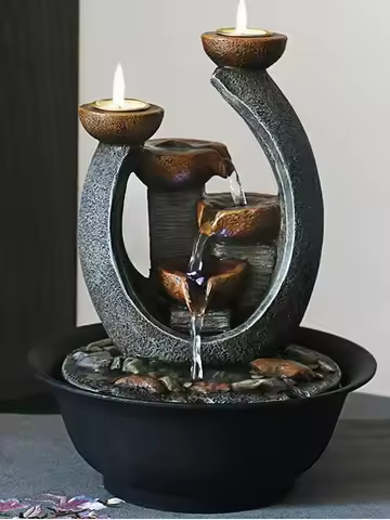 Multifunction Indoor Water With Holders Fountain & Candle LED Lights Soothing Cascading Three Tier T
