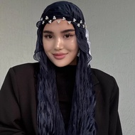Bright Silk Bubble Crepe Thin Gauze Hijab, Solid Color Crumpled Breathable Fashion Headscarf