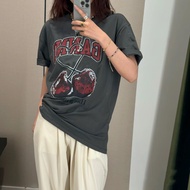 GANNI Fruit Series Early Spring Volcanic Gray Cherry Print Round Neck Short Sleeve Men Women Same St
