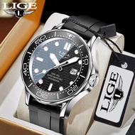 Lige Watch Male Waterproof Rubber Strap Fashion Rotating Frame Men's Quartz Watch