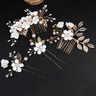 Golden Leaf Plate Hair Comb Headdress Handmade Bridal Crown Headdress Flower Comb Hair Accessories B