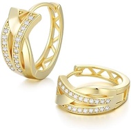 14K Gold Hoop Earrings 14K Gold Earrings for Women Thick Small Hoop Earring X-shaped Hoops Earring f