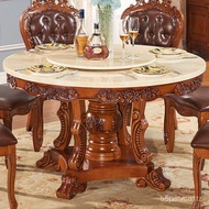 YQ Amy River European-Style Dining Tables and Chairs Set American Round Table Solid Wood Carved Marble round Rice Table