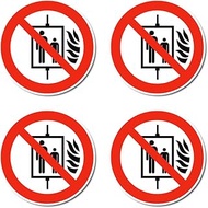 Do not use lift in case of fire, prohibition sign: P020 - DIN EN ISO 7010 / ASR A1.3 - sticker: diam