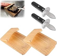 Oyster Shucking Clamp - Oyster Knife Shucker Set, Oyster Holder for Shucking, Wooden Oyster Shucker 