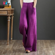 Trousers Literary Loose Cotton and Linen Long Pants Large Size Elastic Waist Wide-leg Pants Long Pants Women