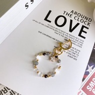 望星 灰月光拉長石 透石膏 黑曜石 白水晶 水晶天然石礦石鑰匙圈