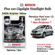 Untuk Perodua Myvi Icon 1.3~Sepasang 3400K 12V Bosch Plus 120 Gigalight H4 Mentol Lampu Depan Kereta