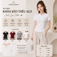 Women's T-Shirt ALO Letter Embroidered Zipper, Beautiful, Youthful Formal T-Shirt, Easy to Coordinat