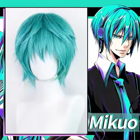 Mikuo Cosplay Wig Anime Miku Blue Short Hair Accessories High Temperature Wire Hair With Wig Cap For