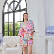 ชุดนอน Muslin Pajamas Silk Satin รุ่น Pink Castle (W2204 V2204) | ชุดนอนชุดเที่ยว