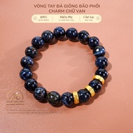 Jade Dan Tam - 9mm 5A Storm Stone Bracelet with Gold Plated Silver Charm - Water Element & Wood Elem