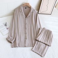 Spring/Summer Thin Gongsatin Pajamas Long Sleeved Women and Men Set with A Draping Silky Smooth Home