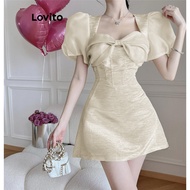 Lovito women cute solid bow dress