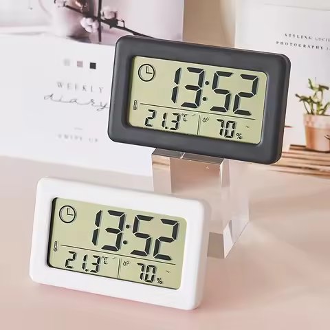 Mini Digital Clock Electronics Thermometer Hygrometer Mini Watch Portable Desktop Clock 12/24H Batte