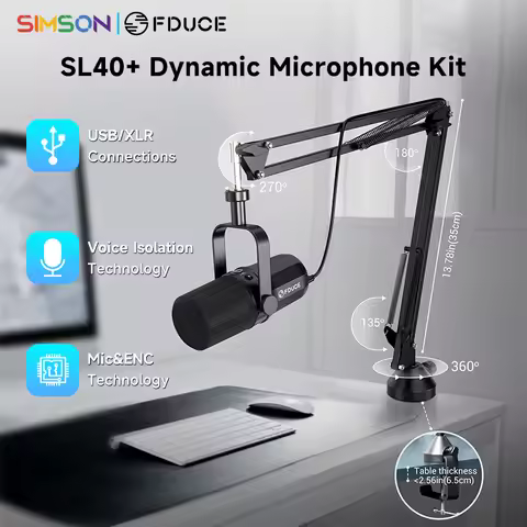 FDUCE SL40+ USB/XLR Dynamic Microphone Kit With Built-in Headset Output / Sound Insulation/Arm Stand