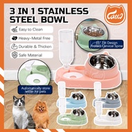 CATTO 3in1 Pet Stainless Steel Bowl Bottle Drinker Cat Feeder Pet Food Water Bowl Mangkuk Kucing Bek