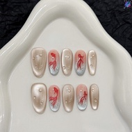 Koi Fish Design Glossy Stick on Nails - Full Cover Artificial Nails for DIY Manicure