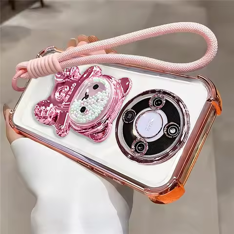 Rope Lanyard Strap Cartoon Bear Stand Case For Honor X9D X7D X8D X9C X9B X6A X6B X6C X8A X8B X8C X5C