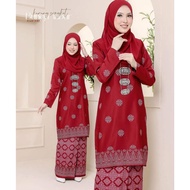 Baju Kurung Moden Songket Bunga Tabur Printed 〔 Warna Maroon 〕 Set Ibu Dan Anak