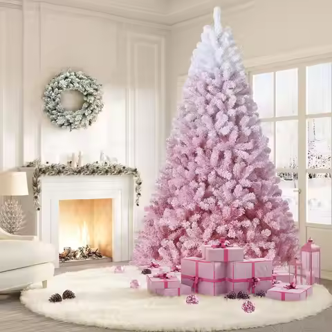 9FT Artificial Christmas Tree, Pre Lit Flocked Christmas Tree with Lights for Home, Office, Party De