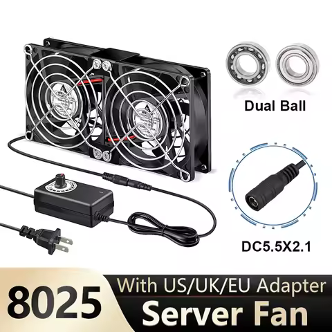 Gdstime 80x80x25mm DC 12V Violent Server Cooling 80mm Dual Ball Fan With 220V Adapter for Machine Ch