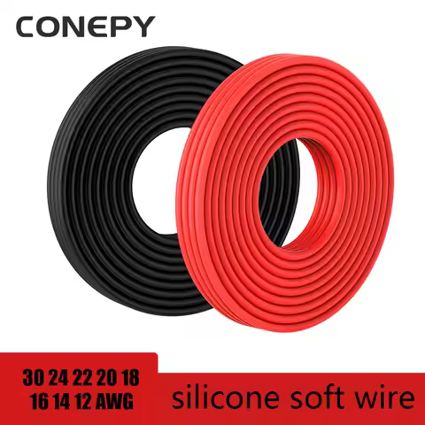CONEPY 5Meter 16.4 Feet Red Black Silicone Wire 12 14 16 18 20 22 24 30 AWG 600V Electric Wire For C