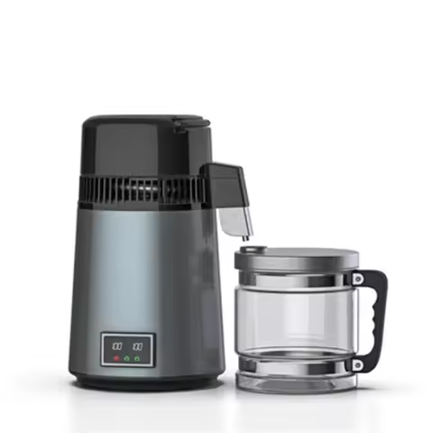 Water Distiller W/ Glass Container;750W,1.1Gal/4L Capacity;Distill Water up to 0.26Gal/1L per Hour a