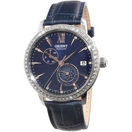 Orient Automatic Analog Ladie Blue Leather Strap Swarovski Watch RA-AK0006L10B