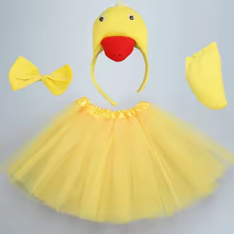 Women Girls Yellow Duck White Goose Animal Costume Headband Bowtie Tail Tutu Set for Halloween Chris