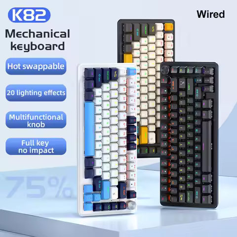 APAYDO K82 75% Wired Mechanical Keyboard, RGB Backlight, Hot Swappable Blue Switches, 82 KEY, Multif