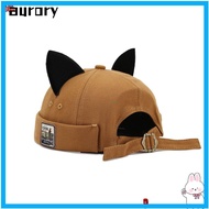AURORY Brimless Hat, Cute Cat Ears Hip Hop Melon Docker Cap, Unique Adjustable Solid Color Rolled Cu