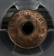 4A香港一文 1863年  [PCGS MS65RD] 【爆光靚品/RD級--幣面靚/超強原廠車輪轉光】【香港開埠初期  維多利亞女皇】香港舊版錢幣・青銅幣  $6500