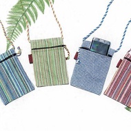 手工編織布手機套 收納袋 票夾 悠遊卡套 側背包-彩虹色條紋色彩