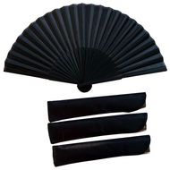 [Ready Stock] Black Bone Black Face Silk Fan Style Bamboo Fan Handle Black Bone Black Face Silk Fan 