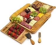 Bam & Boo - Natural Bamboo Charcuterie Board 3-Piece Set For Food & Drink - ers, Wine, Meat, Fruit, 