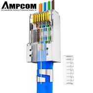 AMPCOM CAT7 Pass Through Connector CAT6A/7 50U Gold-plated Pass Thru Shielded STP 8P8C RJ45 Modular 