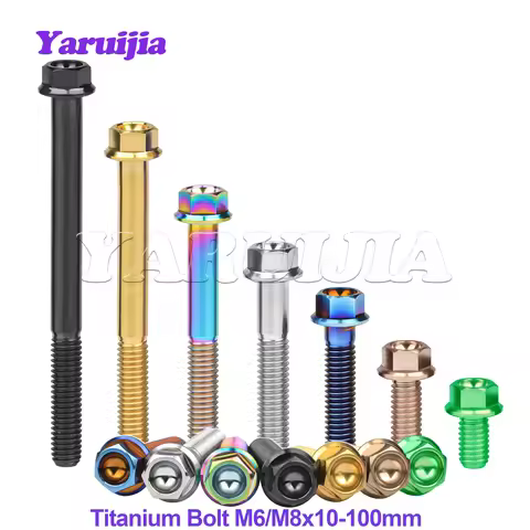 Yaruijia Titanium Bolt M6/M8x10/15/20/25/30/35/40/45~100mm Flange Hex Head Screws for Bicycle Motorc