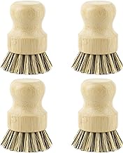 AUEAR, Natural Bamboo Dish Scrub Brush Cleaning Brush Pot Scrubber Brushes Coconut Bristles for Cast Iron Skillet Pots Pans (4 Pack)