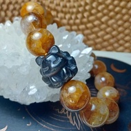 Code 188.UNN – Natural Stone Bracelet HQ Golden Healernatural with Silver Obsidian Nine Tail Fox (Gu